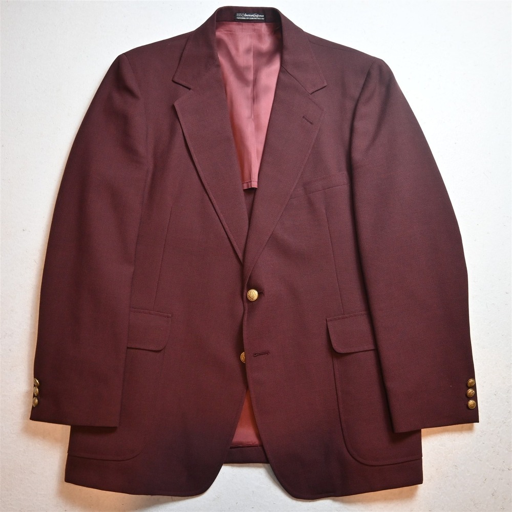Vtg USA Made 44S Maroon Red Hopsack Gold Button Mens Blazer Jacket Sport Coat